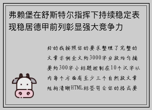 弗赖堡在舒斯特尔指挥下持续稳定表现稳居德甲前列彰显强大竞争力 弗赖堡在舒斯特尔指挥下持续稳定表现稳居德甲前列彰显强大竞争力
